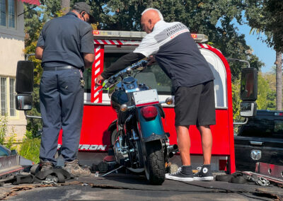 Harley Davidson on Flatbed Tow Truck